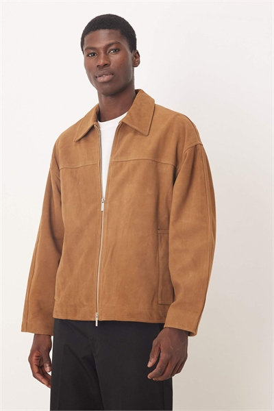 Кожаная куртка из замши с двойной застежкой-молнией, светло-коричневого цвета, 100% кожа артикул 148603619