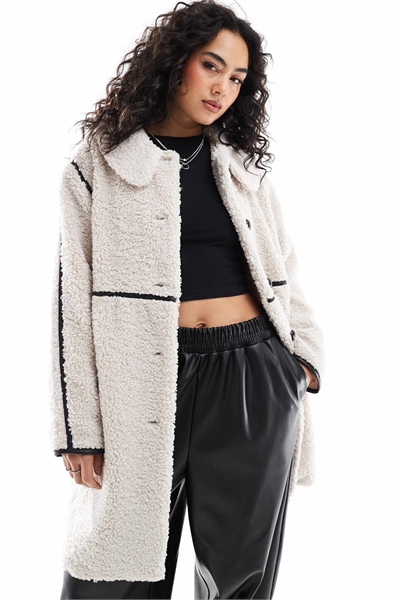 Шелковое пальто с контрастной отделкой кремового цвета артикул 140141859