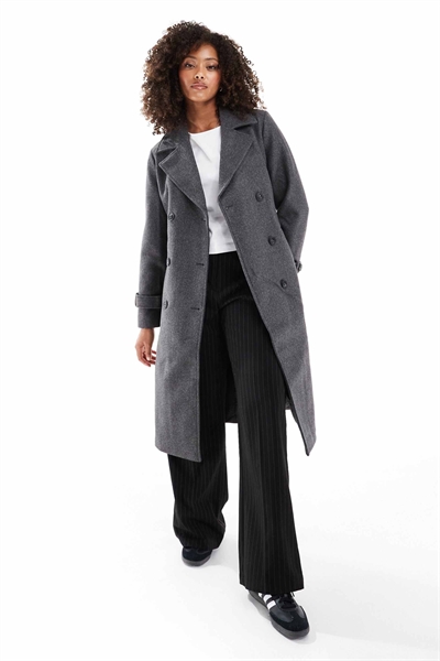 Двубортное пальто средней длины с поясом, темно-серого меланжевого цвета артикул 136854692