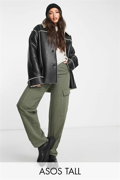 ASOS DESIGN: удлиненная куртка-шакет из искусственной кожи с борговым отделом артикул 117347879