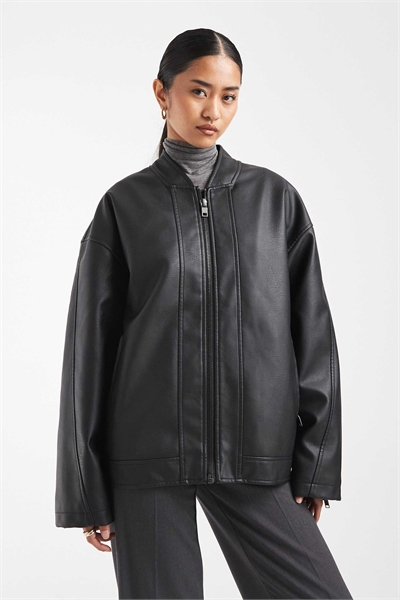Кожаная куртка в стиле байкера с стеганой подкладкой артикул 150938048
