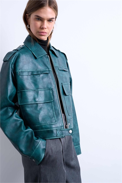 Куртка из искусственной кожи с эффектом сильного вымывания и застежкой-молнией по всей длине артикул 147865877