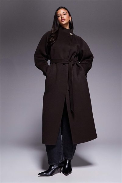 Пальто длинной длины из высококачественной шерсти с золотыми пуговицами артикул 149383402