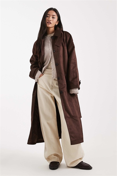 Тренч из искусственной замши с воротником-воронкой артикул 142513625