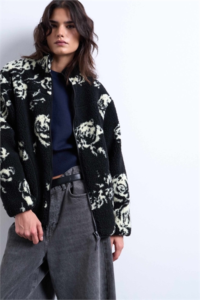 Куртка из флиса с монохромным цветочным принтом артикул 142324657