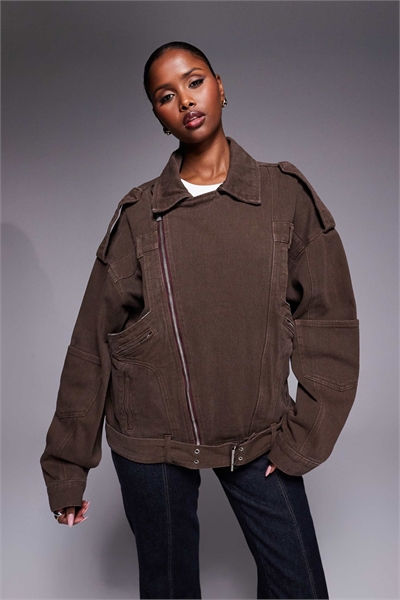 Мотоциклетная куртка на молнии шоколадно-коричневого цвета артикул 153149917