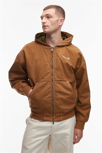 Бомбер с капюшоном из промытой плотной парусины артикул 148892004