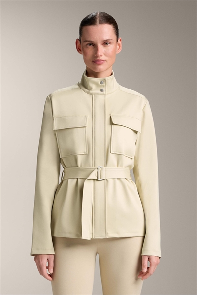 Куртка с эффектом неопрена и поясом бежевого цвета артикул 155639634