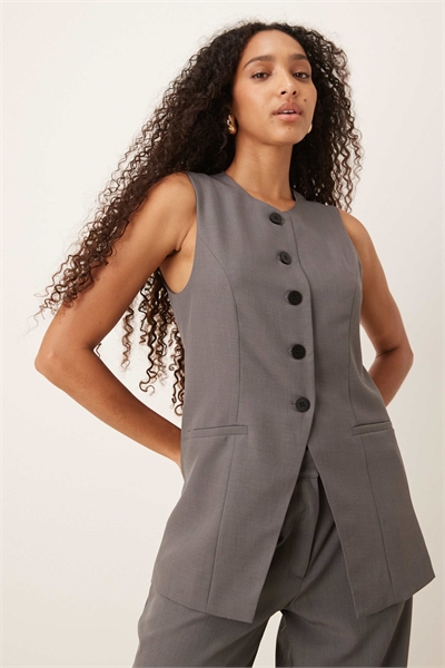 Длинный жилет с пуговицами на талии, серый артикул 147967310