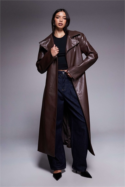 Макси-пальто Anushka из искусственной кожи с плечевыми накладками и зауженной талией артикул 149852489