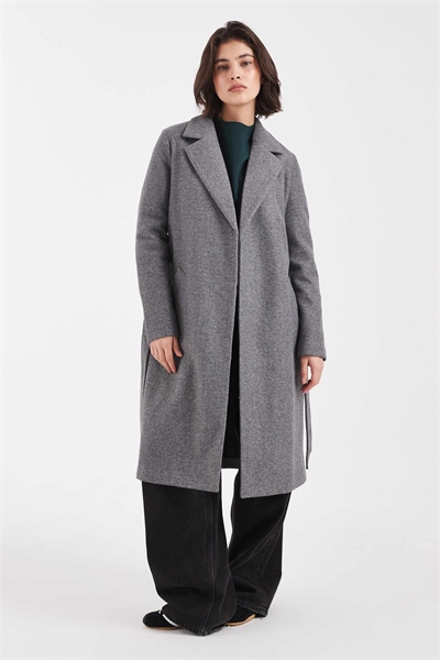 Формальный пальто средней длины с поясом, серого меланжевого цвета артикул 150559852