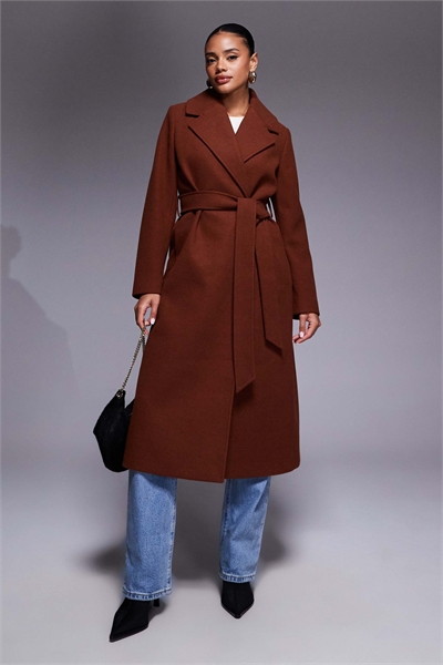 Формальное пальто из шерстяной смеси с поясом и длинным силуэтом, цвет ржавчины артикул 149852118