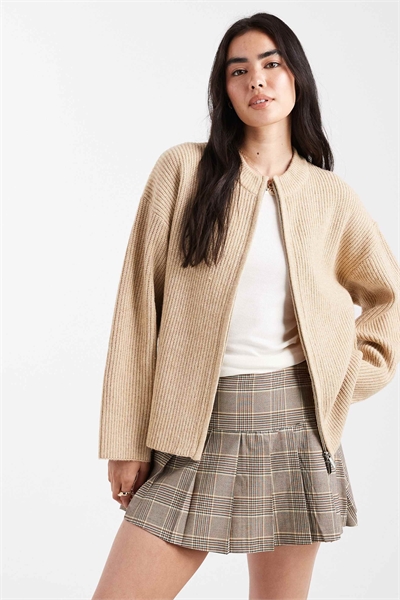 Вязаный кардиган-бомбер с высоким воротником и двойной застежкой-молнией, цвет «верблюжий» артикул 144906548