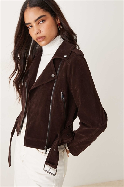 Куртка с поясом по низу и застежкой-молнией, насыщенный коричневый цвет артикул 150377049