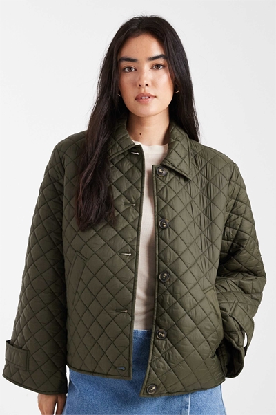 Стеганая куртка с пуговицами глубокого хаки артикул 148518862