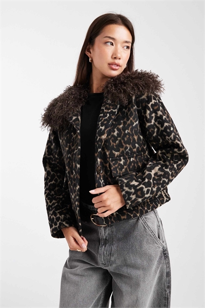 Куртка с отделкой из искусственного меха с леопардовым принтом, коричневого цвета артикул 149857846