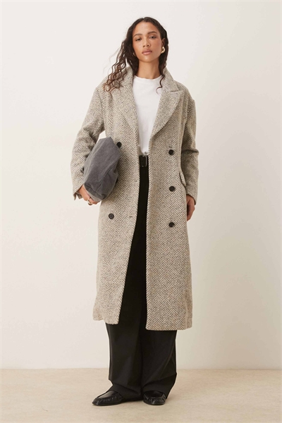 Оверсайз пальто серого цвета с рисунком «елочка» артикул 148922592