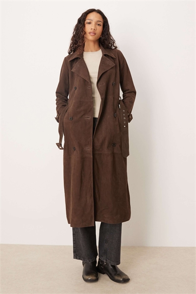 Тренч из натуральной замши шоколадного цвета артикул 150641196