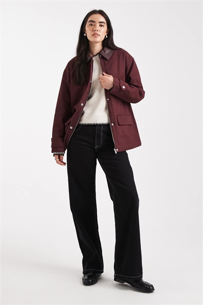 Рабочая куртка из искусственной кожи с тканым воротником бордового цвета артикул 148031842