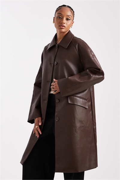 ASOS DESIGN Длинное пальто-кардиган из искусственной кожи артикул 142042995