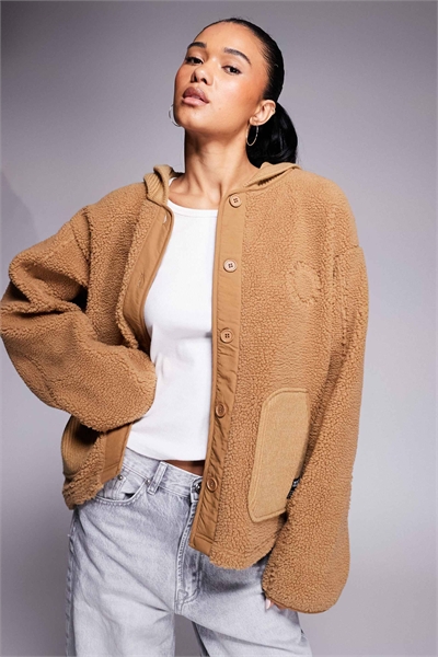 Коллективная вязаная куртка с капюшоном из смешанного материала борг, нейтрального цвета, для выходных артикул 147331624