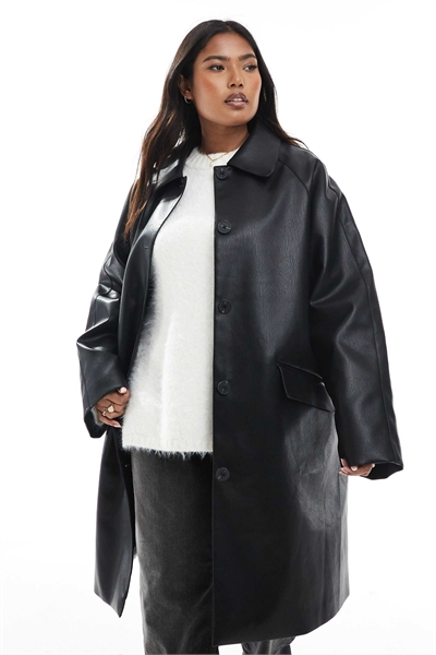 ASOS DESIGN Пальто-кардиган из искусственной кожи для полных артикул 142043005