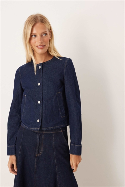 Джинсовая куртка без воротника артикул 149787221