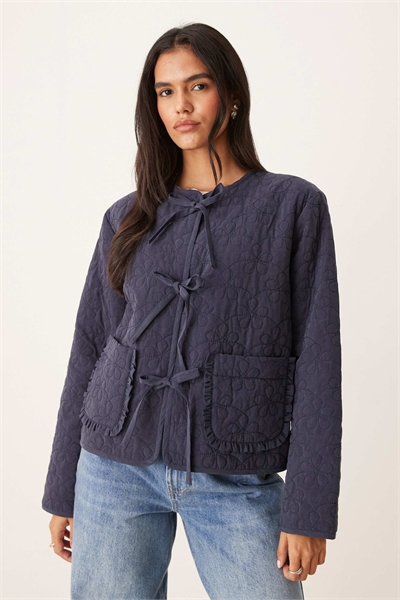 Стеганая куртка с завязками спереди, темно-синяя артикул 150325526