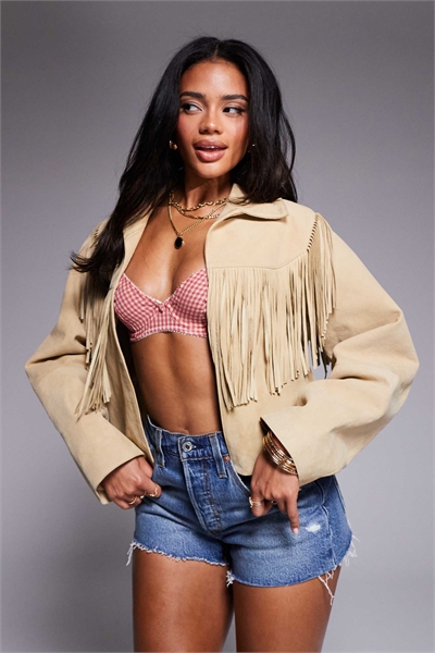 Куртка из натуральной замши с бахромой артикул 140658695