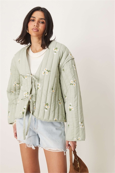 Стеганая вышитая куртка с завязками спереди артикул 140028236