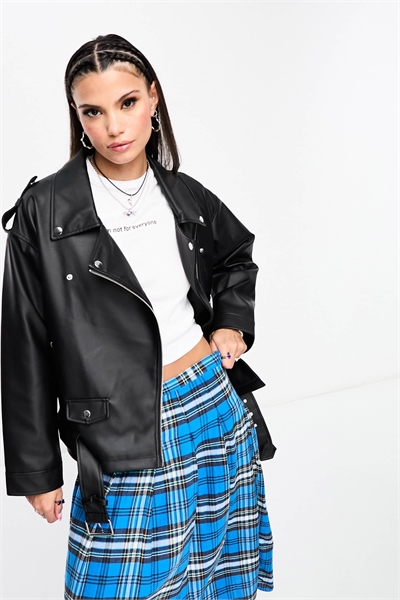 Оверсайз-куртка из искусственной кожи черного цвета в стиле байкер артикул 132336626