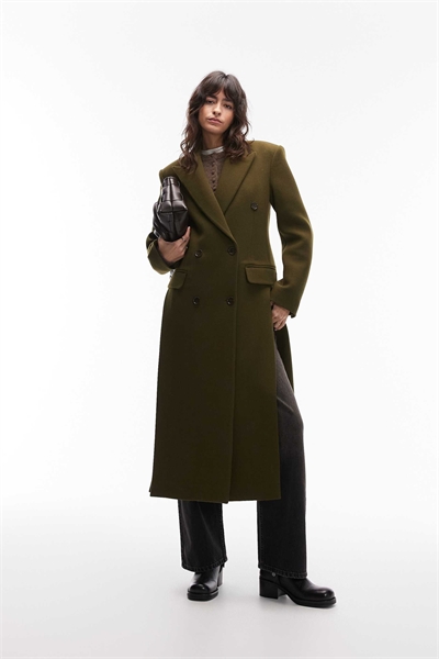 Длинное пальто с двойной застежкой из смешанной шерсти артикул 153665277