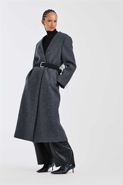 Пальто без воротника из высококачественной шерстяной смеси артикул 148785421