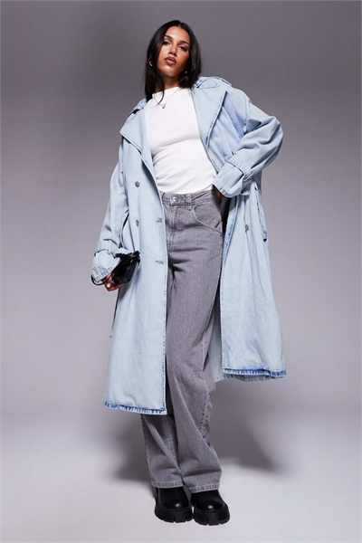 Джинсовый тренч с эффектом отбеливания артикул 151096693