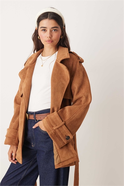 Тренч средней длины из искусственной замши артикул 143217584