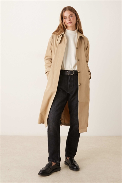 Тренч с декором на шее, бежевый артикул 148080175