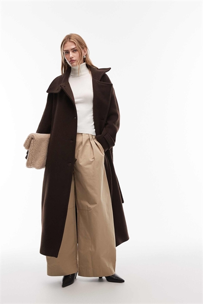 Шерстяной тренч макси с поясом и боковыми разрезами артикул 150524196