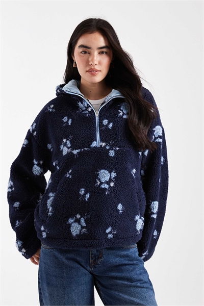 Пальто из борж с цветочным принтом и застежкой-молнией на 3/4 артикул 150368425