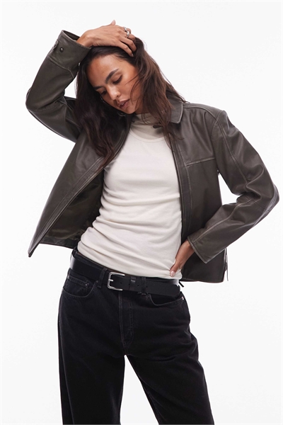 Кожаная куртка-коробка свободного кроя артикул 147554716