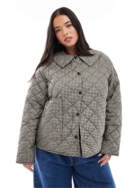 Стеганая куртка из черной клетчатой ткани артикул 143767692