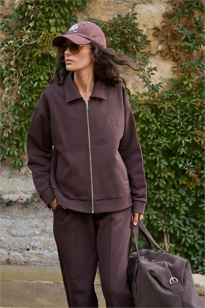 Тяжелая хлопковая куртка-бомбер с воротником на молнии и карманами, цвет шоколадный артикул 150347620