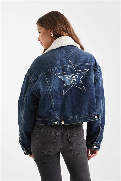 Джинсовая куртка-тракер Tommy Girl с утеплителем и воротником из контрастного борж артикул 151025067