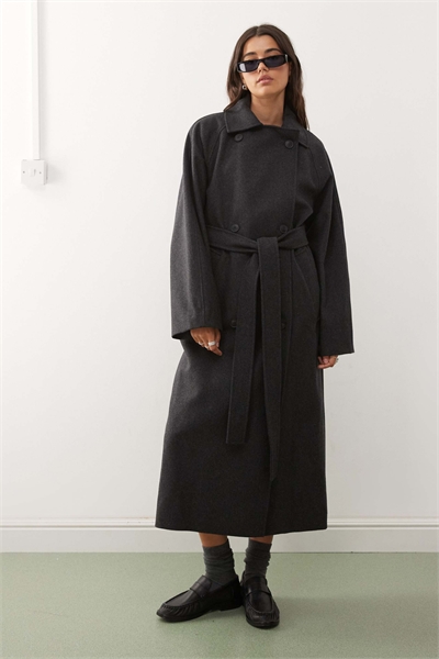 Пальто оверсайз из смешанной шерсти Kia с двойной застежкой на пуговицах и завязками на талии артикул 150042998