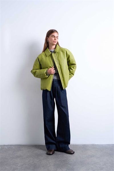 Пуховик с подкладкой из искусственной кожи артикул 146924715