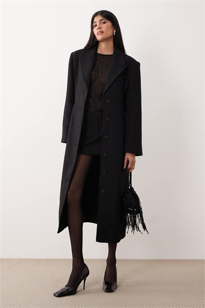 Однобортное пальто макси с пуговицами черного цвета артикул 153151192