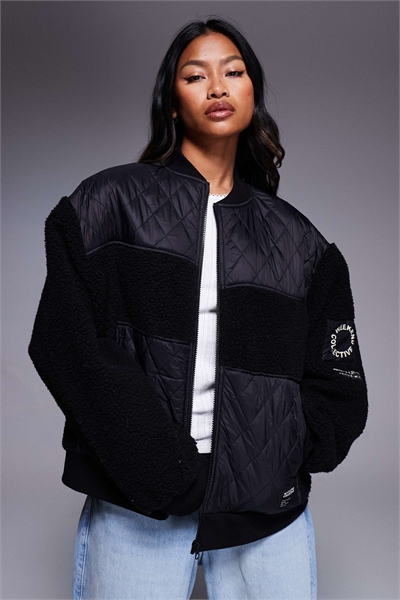 Куртка-бомбер Weekend Collective borg zip с нейлоновыми деталями, черного цвета артикул 143245159