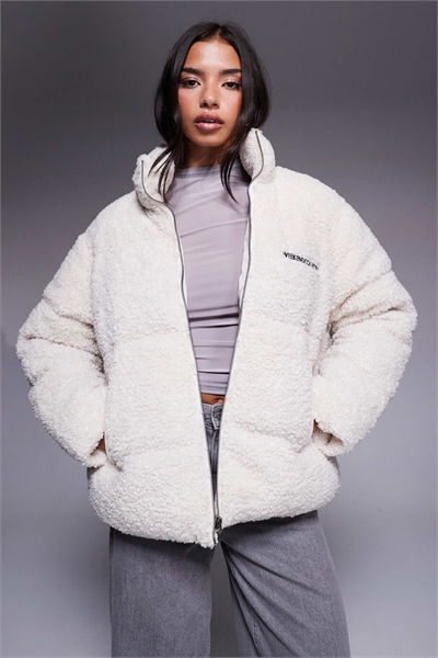 Коллективное утепленное пальто Borg кремового цвета для выходных артикул 143301045