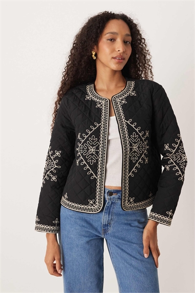 Куртка с вышивкой и стеганым узором черного цвета артикул 148380201