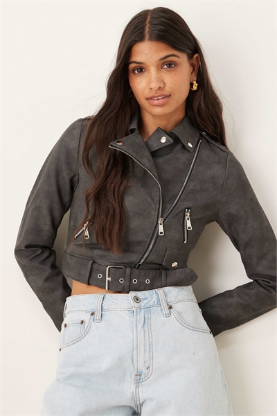 Антикварная укороченная куртка с поясом черного цвета артикул 148675876