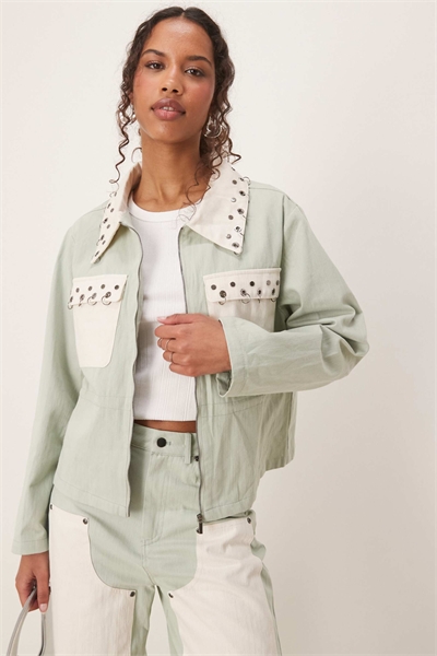 Джинсовая куртка контрастного цвета артикул 147476175